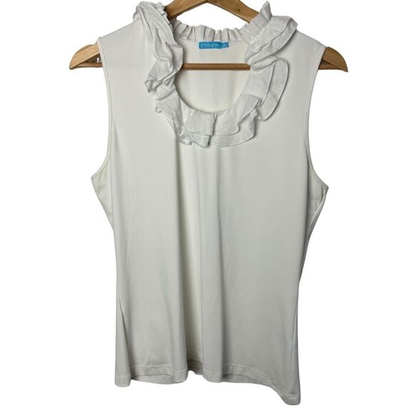 J. McLaughlin Tops - J. McLaughlin Durham White Ruffle Neck Tank Top Sleeveless Blouse Size medium
